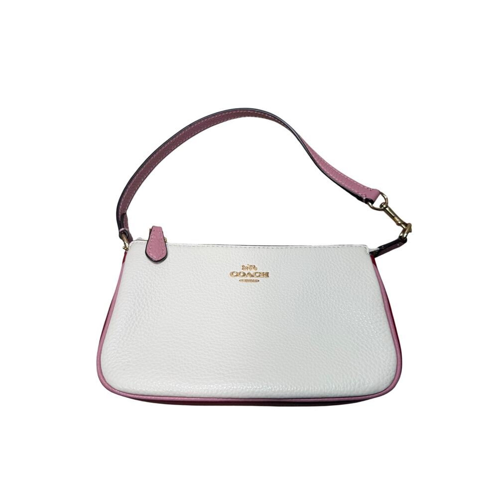 Coach White & Pink Pebbled Leather Wristlet Shoulder Bag Gold Hardware